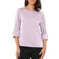 thumbnail image 1 of DARING DIVA Women's Casual Boat Neck 3/4 Sleeve Satin Blouse XS Light Purple, 1 of 6