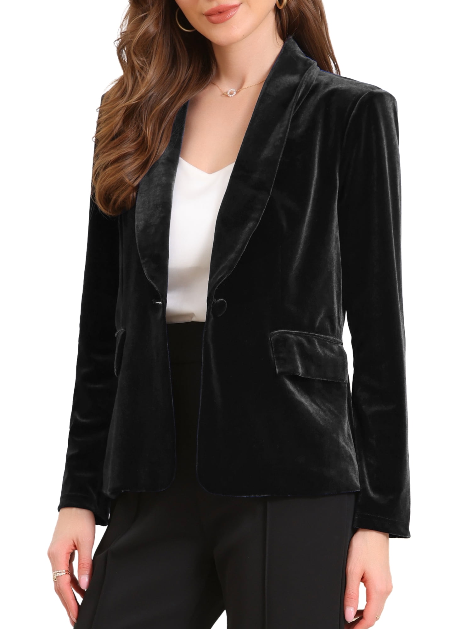 DARING DIVA Women's Casual Business Elegant Velvet Blazer Jacket XL Black