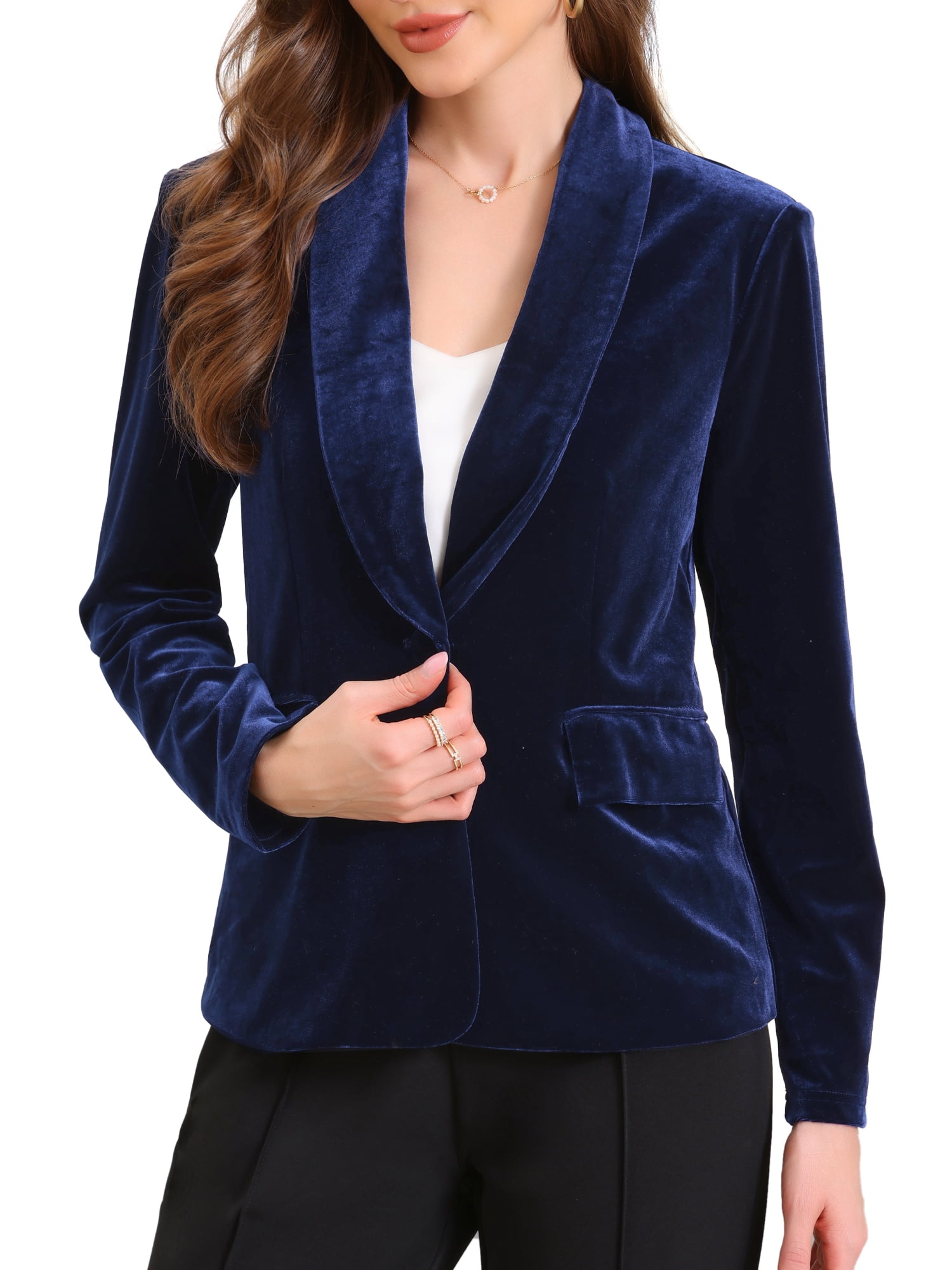 DARING DIVA Women's Casual Business Elegant Velvet Blazer Jacket XL Royal Blue