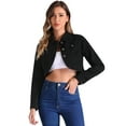 thumbnail image 1 of DARING DIVA Women's Casual Collared Long Sleeve Crop Jean Jackets S Black, 1 of 6