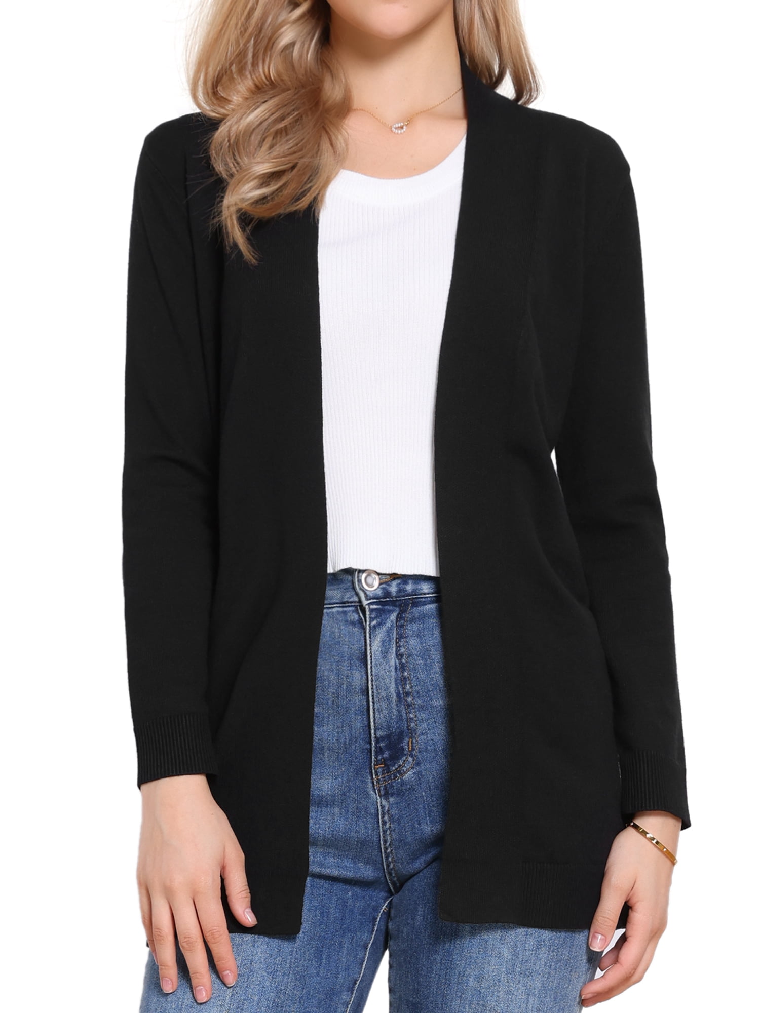 DARING DIVA Women's Casual Knit Open Front Cardigan Sweater S Black