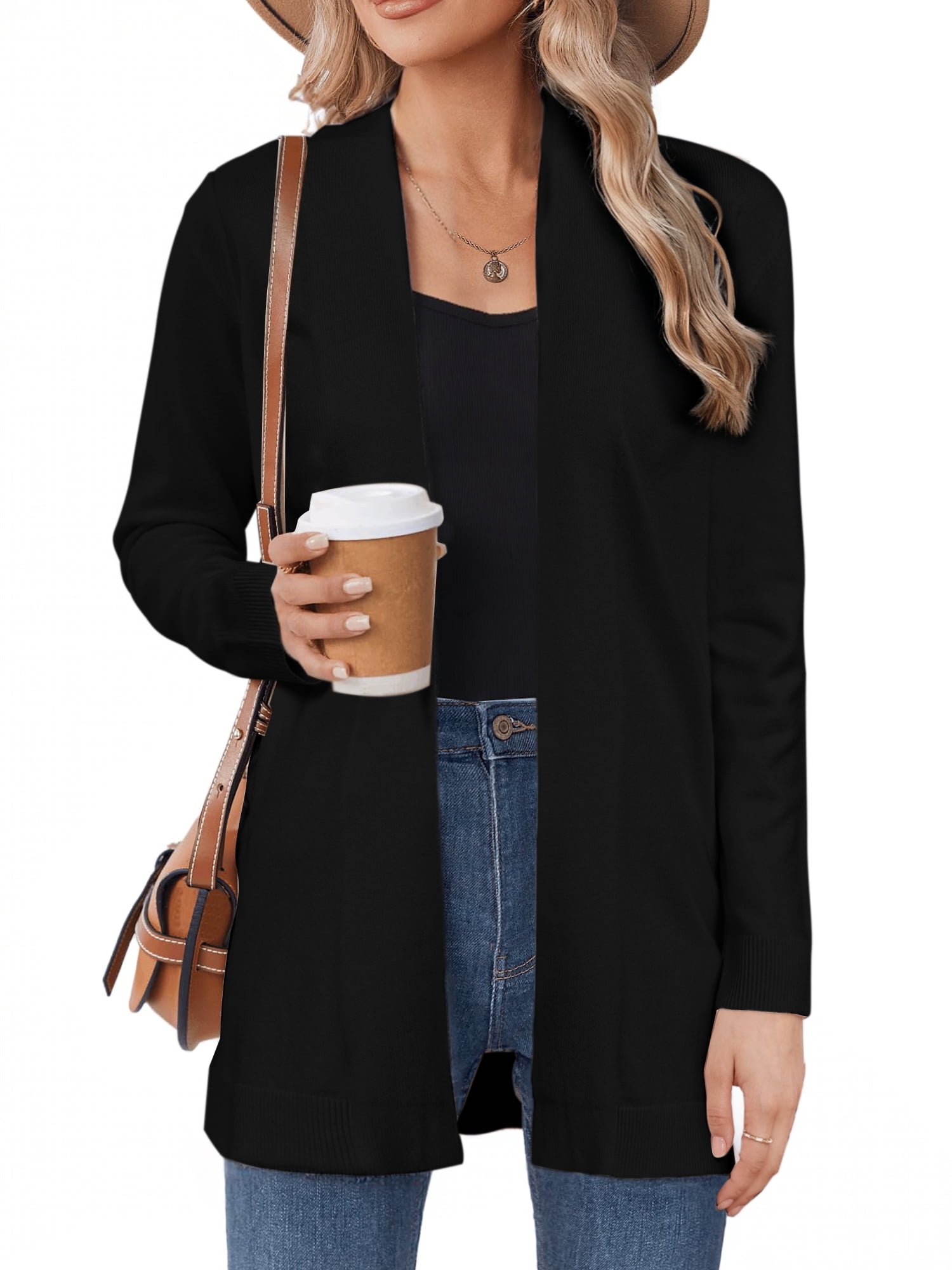 DARING DIVA Women's Casual Knit Open Front Cardigan Sweater XS Black