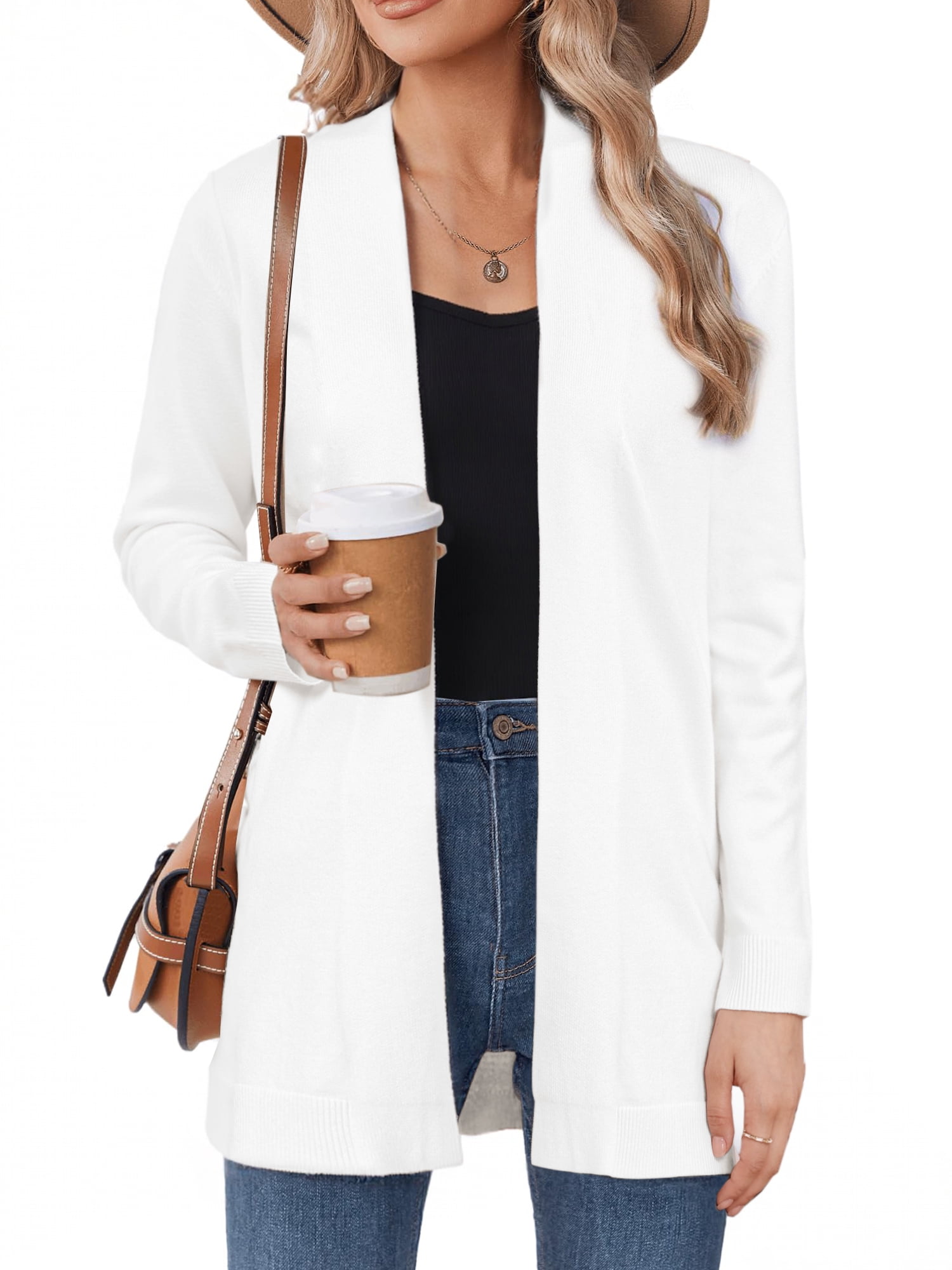 DARING DIVA Women's Casual Knit Open Front Cardigan Sweater XS White