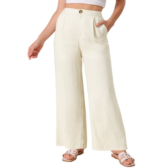 DARING DIVA Women's Casual Linen High Waisted Wide Leg Pants M Beige