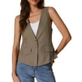 thumbnail image 1 of DARING DIVA Women's Casual Linen Vest Loose Lightweight Waistcoat S Khaki, 1 of 6