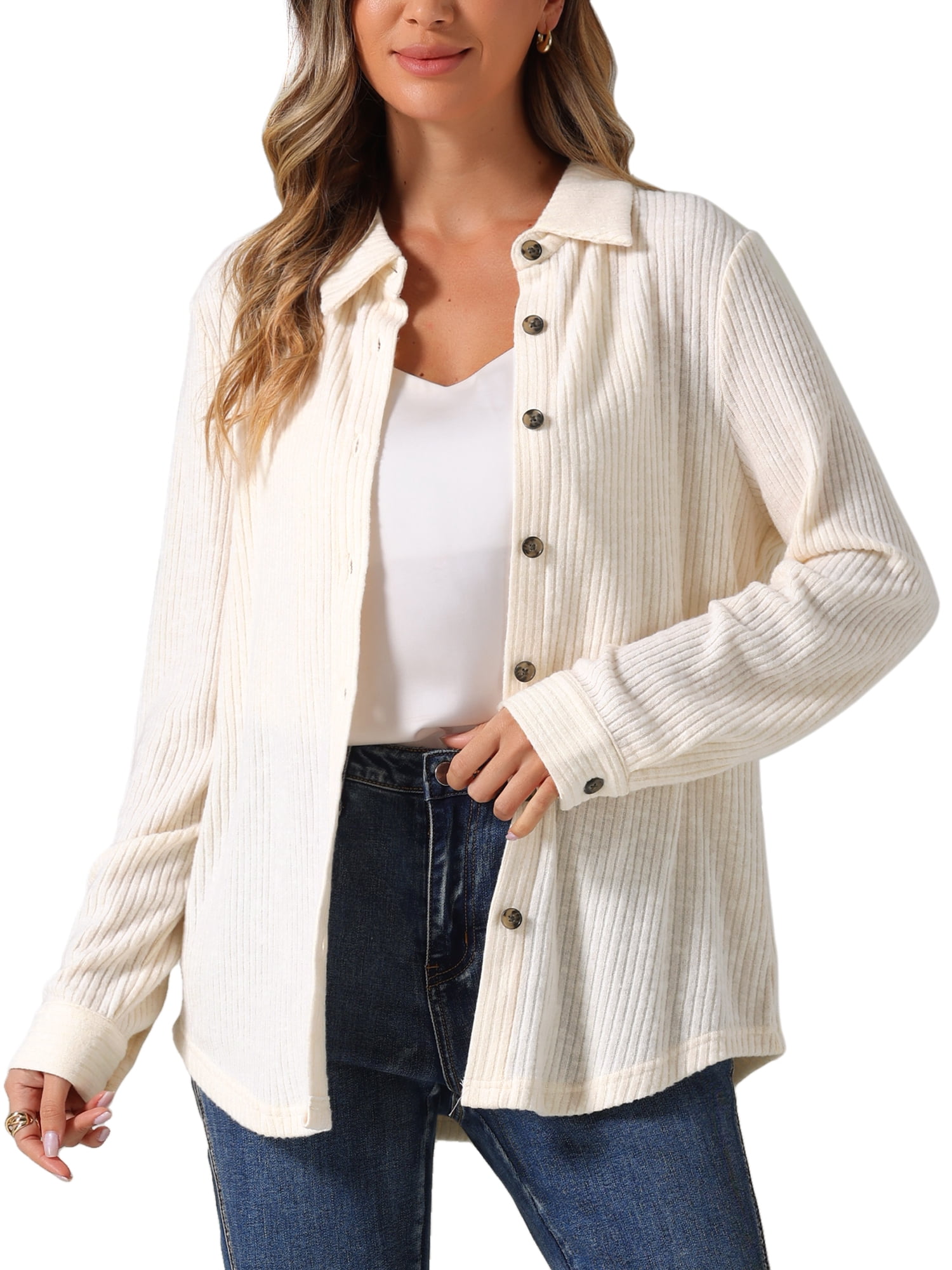 DARING DIVA Women's Casual Long Sleeve Button Down Turn Down Collar Shirts XL Apricot