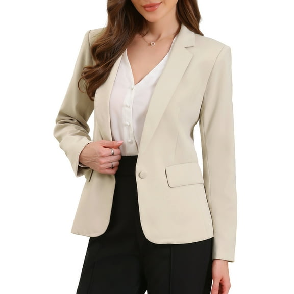 DARING DIVA Women's Casual Long Sleeve One Button Pockets Suit Jacket L Khaki
