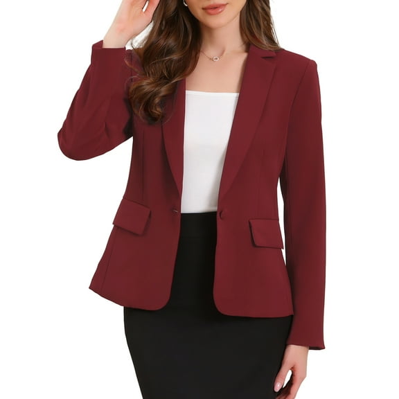 DARING DIVA Women's Casual Long Sleeve One Button Pockets Suit Jacket L Wine Red