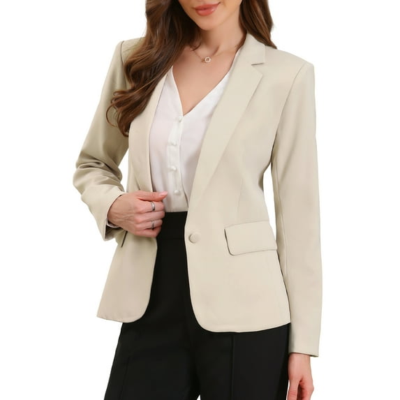 DARING DIVA Women's Casual Long Sleeve One Button Pockets Suit Jacket M Khaki