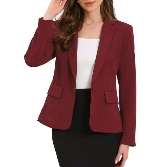 DARING DIVA Women's Casual Long Sleeve One Button Pockets Suit Jacket M Wine Red