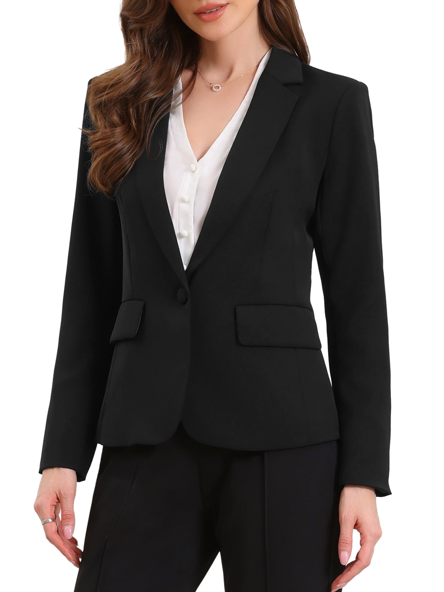 DARING DIVA Women's Casual Long Sleeve One Button Pockets Suit Jacket XS Black