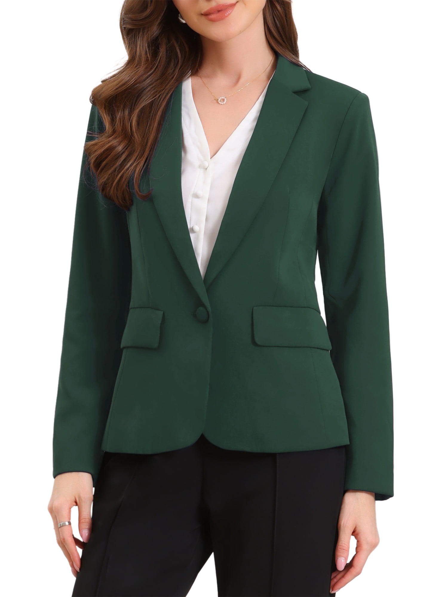 DARING DIVA Women's Casual Long Sleeve One Button Pockets Suit Jacket XS Dark Green