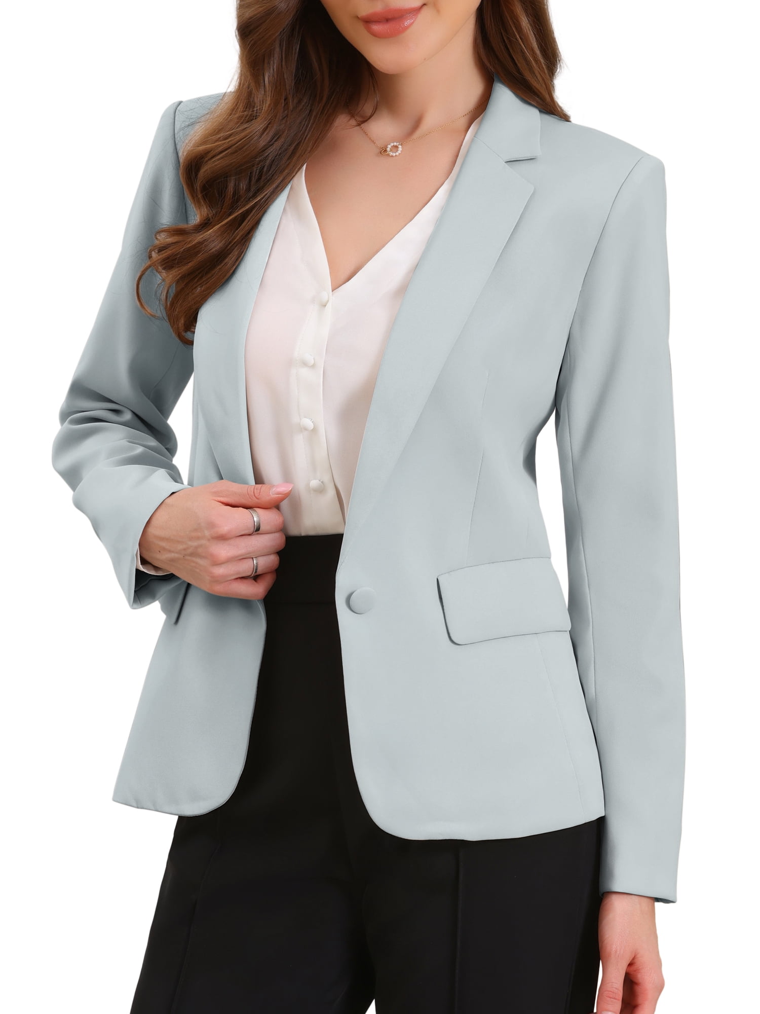 DARING DIVA Women's Casual Long Sleeve One Button Pockets Suit Jacket XS Gray