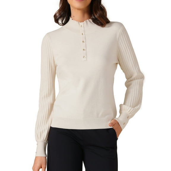 DARING DIVA Women's Casual Mock Neck Long Sleeve Button Knit Top XS Beige