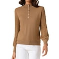 thumbnail image 1 of DARING DIVA Women's Casual Mock Neck Long Sleeve Button Knit Top XS Brown, 1 of 6