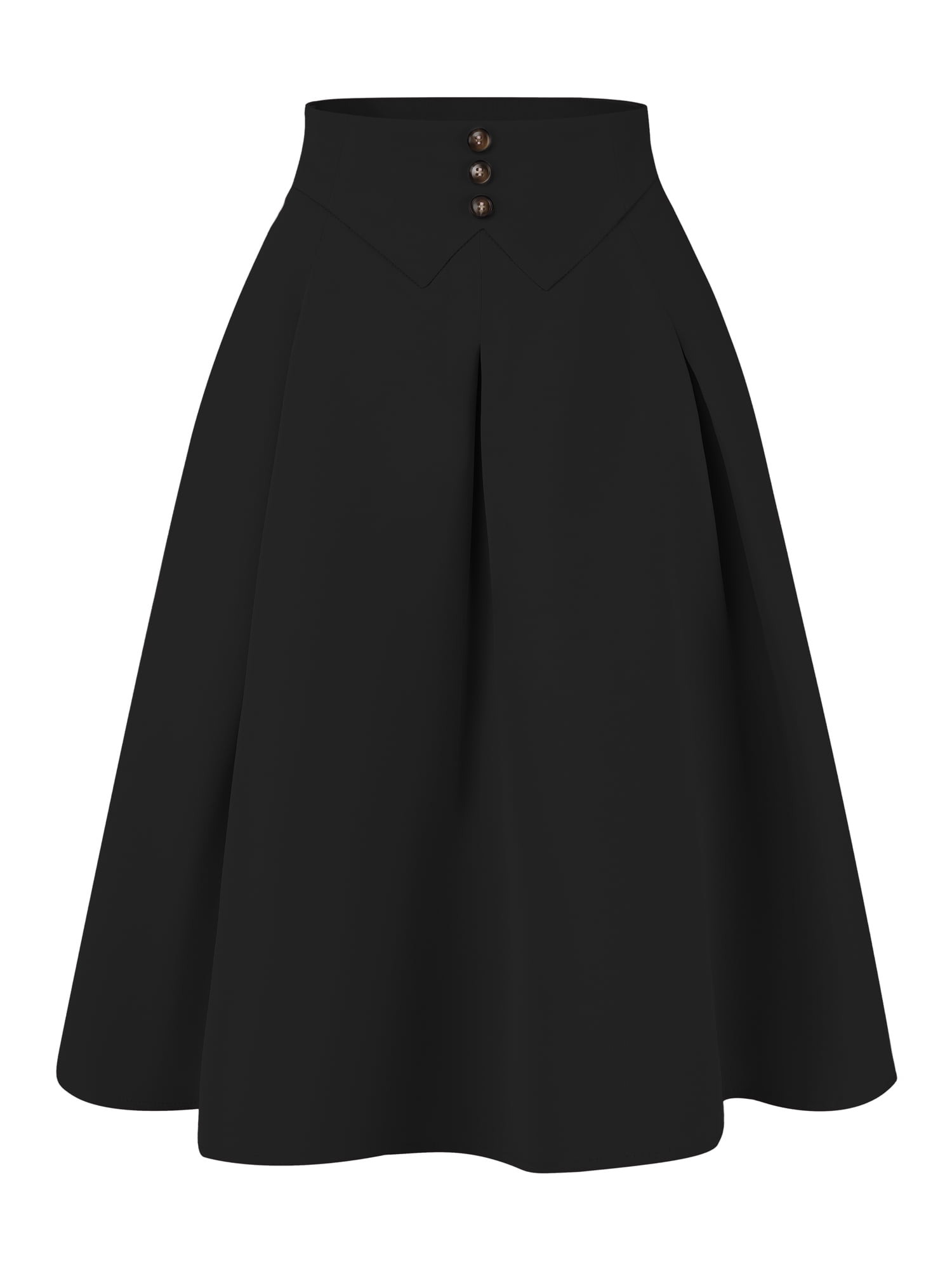 DARING DIVA Women's Casual Office A-Line Button Decor Casual Midi Skirts L Black