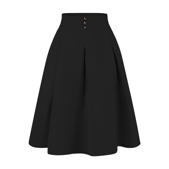 DARING DIVA Women's Casual Office A-Line Button Decor Casual Midi Skirts L Black
