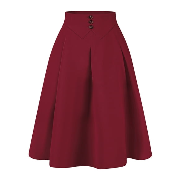 DARING DIVA Women's Casual Office A-Line Button Decor Midi Skirts M Burgundy