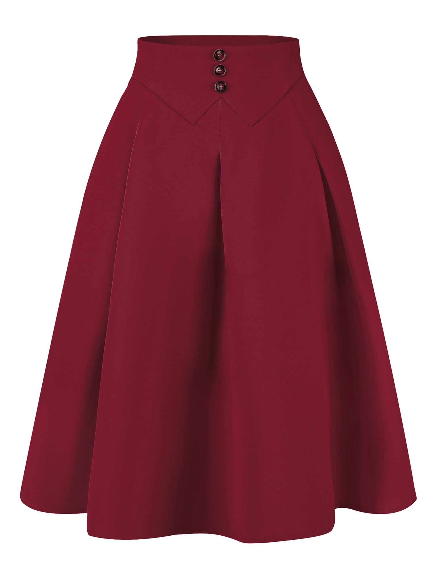 DARING DIVA Women's Casual Office A-Line Button Decor Midi Skirts S Burgundy