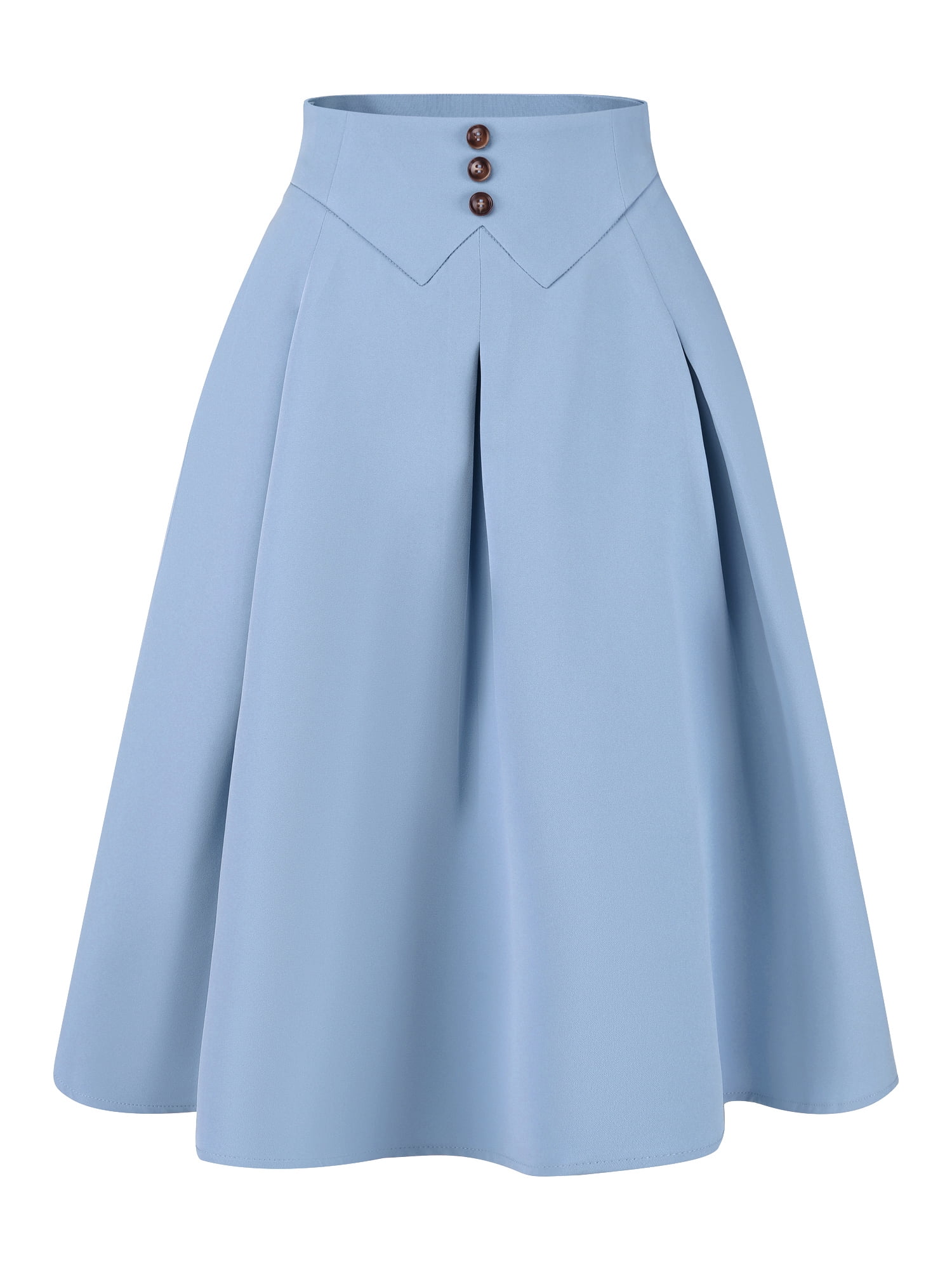 DARING DIVA Women's Casual Office A-Line Button Decor Midi Skirts S Grey Blue