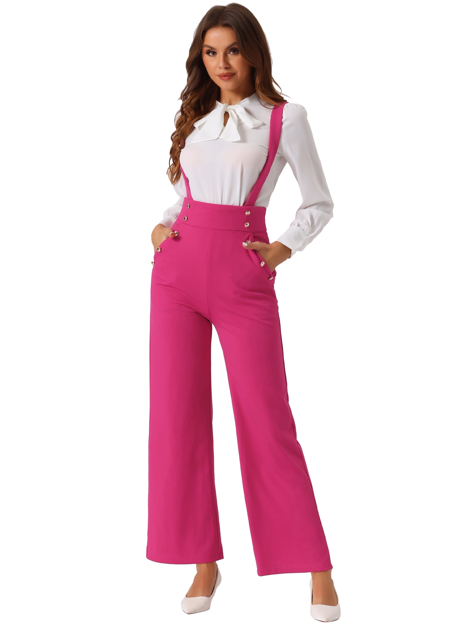 DARING DIVA Women's Casual Office Adjustable Straps Wide Leg Overalls XL Hot Pink