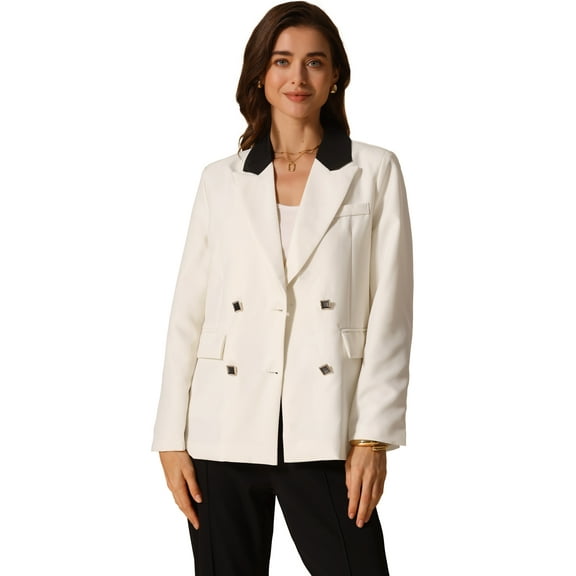 DARING DIVA Women's Casual Open Front Blazer Suit Jacket with Pockets M White