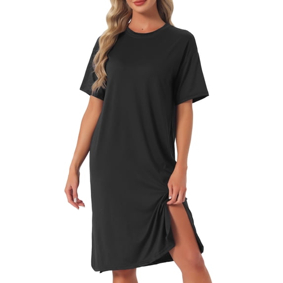 DARING DIVA Women's Casual Pajama Dress Loose Fit Short Sleeve Sleepwear XL Black
