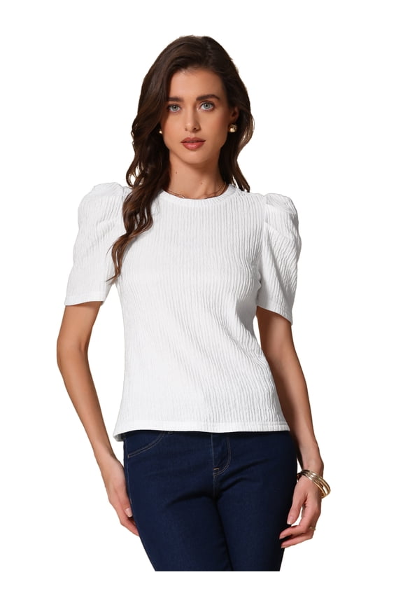 DARING DIVA Women's Casual Short Sleeves Blouses L White