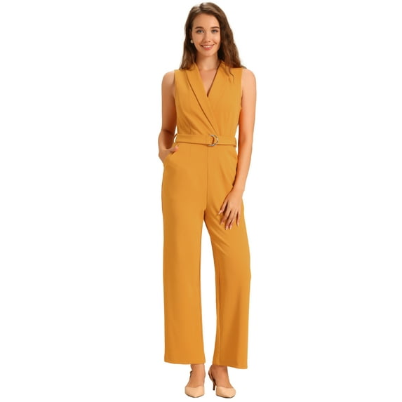 DARING DIVA Women's Casual Sleeveless Shawl Collar Office Jumpsuit L Yellow