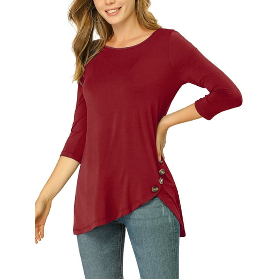 DARING DIVA Women's Casual Stretchy Tunic Asymmetric Hem Top S Burgundy