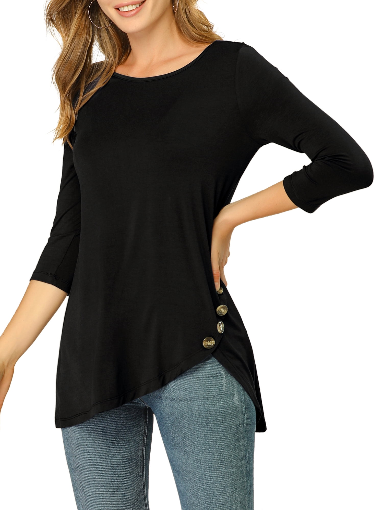 DARING DIVA Women's Casual Stretchy Tunic Asymmetric Hem Top XL Black