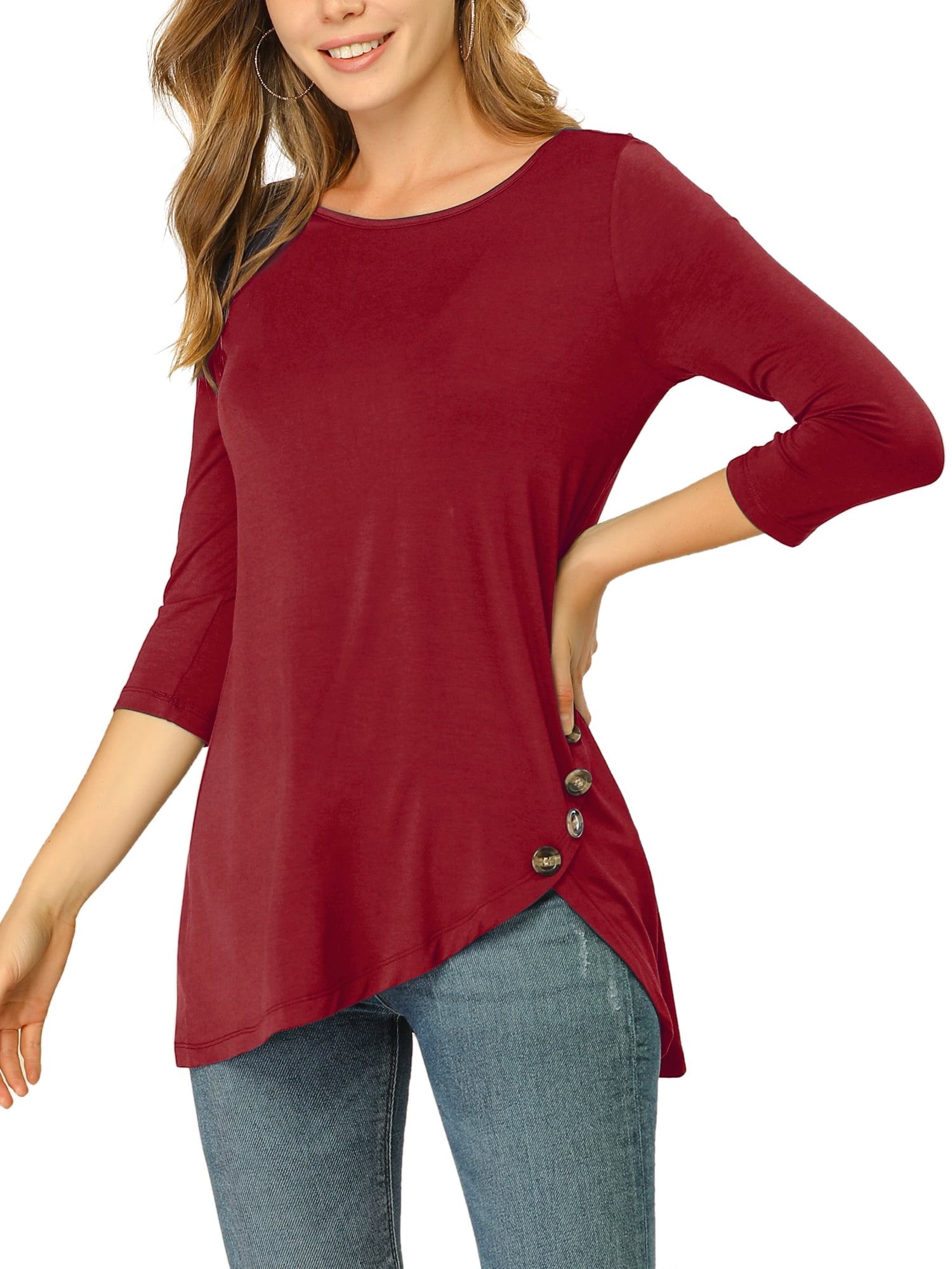 DARING DIVA Women's Casual Stretchy Tunic Asymmetric Hem Top XL Burgundy