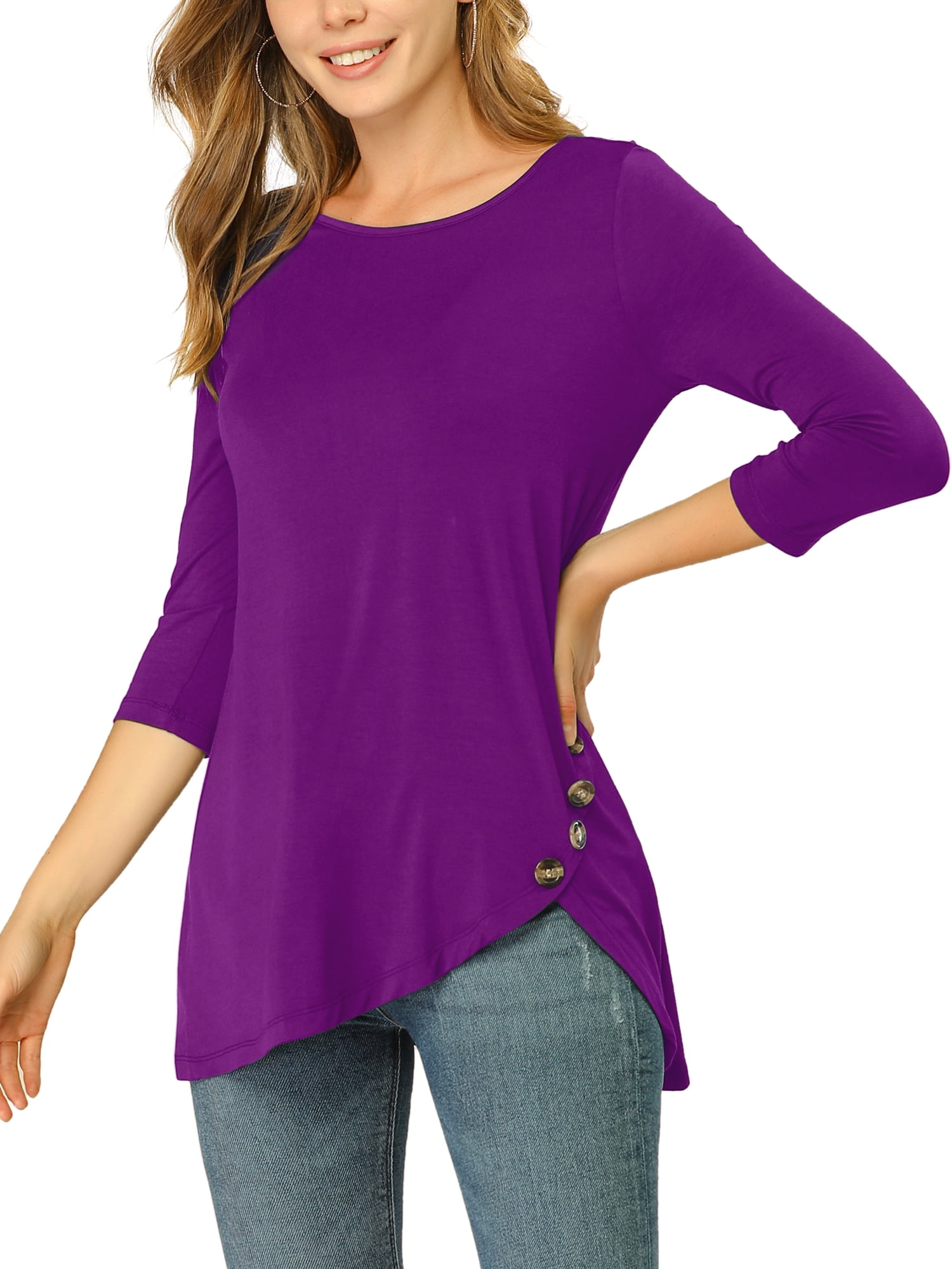 DARING DIVA Women's Casual Stretchy Tunic Asymmetric Hem Top XL Purple