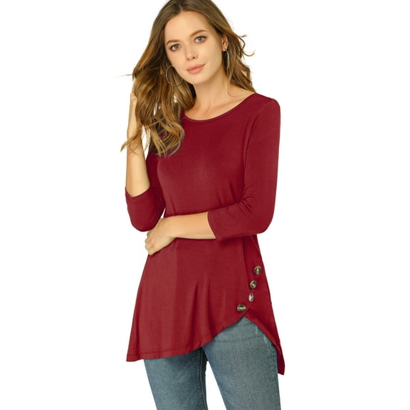 DARING DIVA Women's Casual Stretchy Tunic Asymmetric Hem Top XS Burgundy