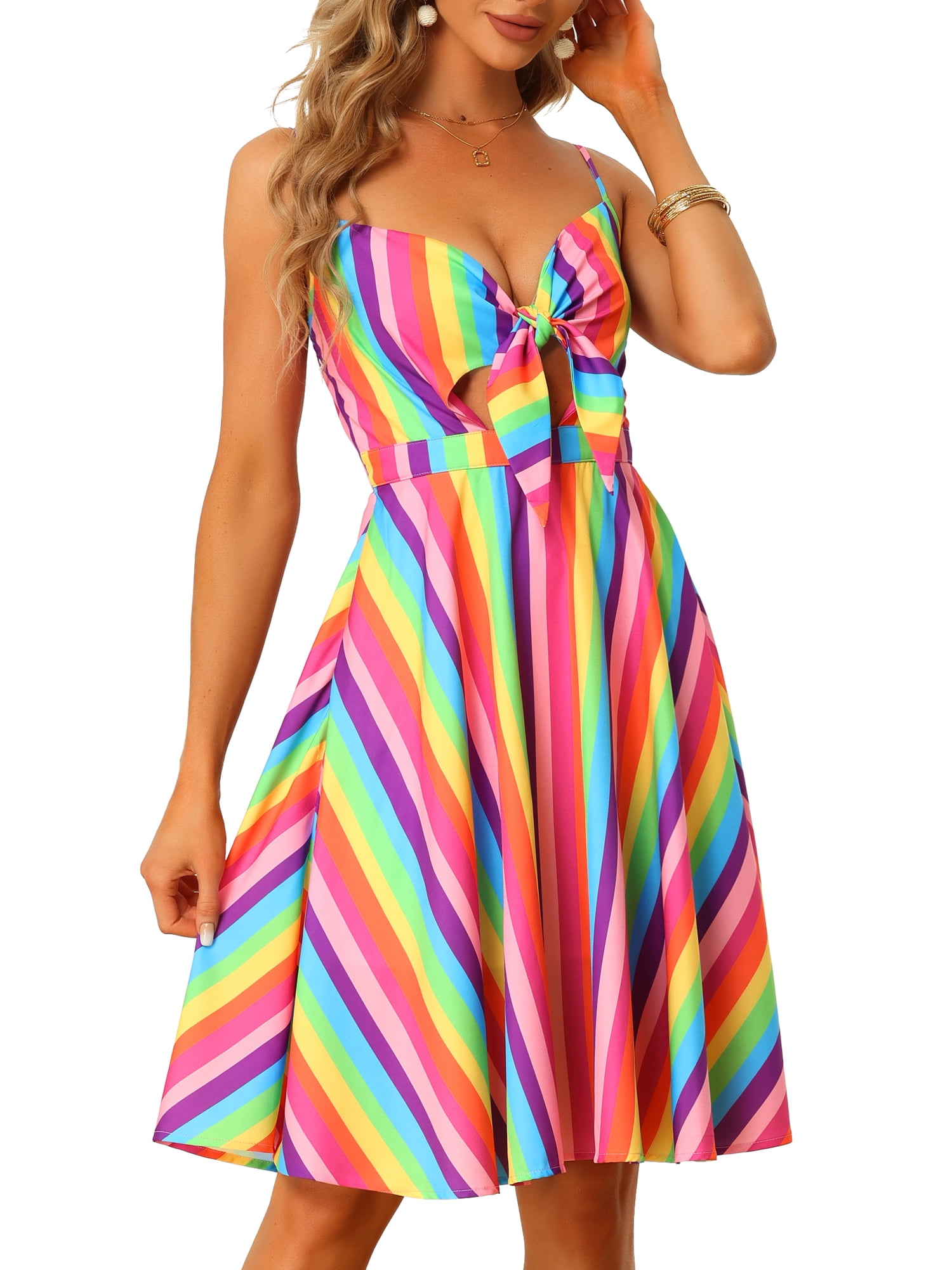 DARING DIVA Women's Casual V Neck Tie Front Floral Dresses 2XL Rainbow