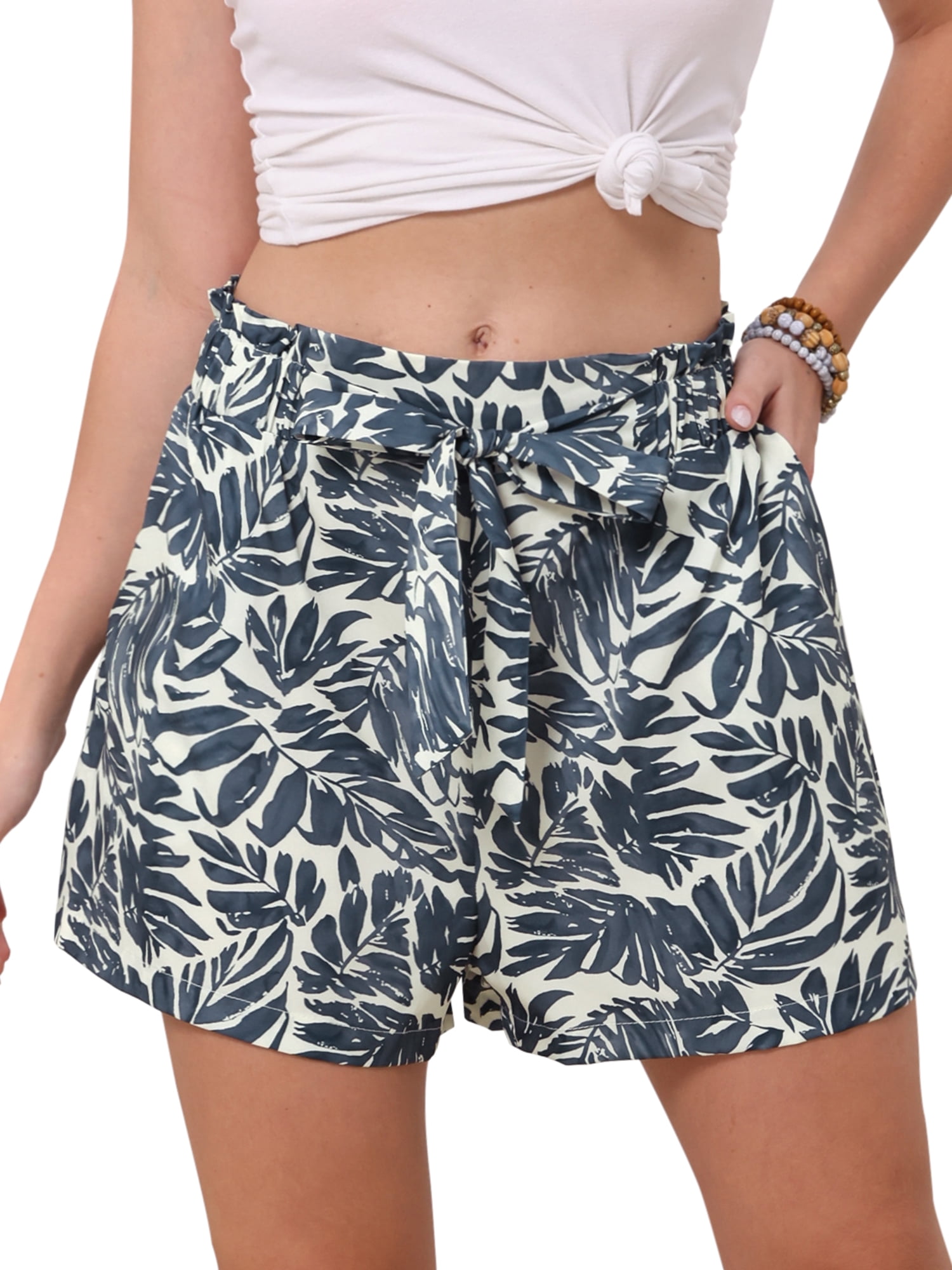 DARING DIVA Women's Casual Wide Leg High Waist Vacation Drawstring Shorts Large Grey