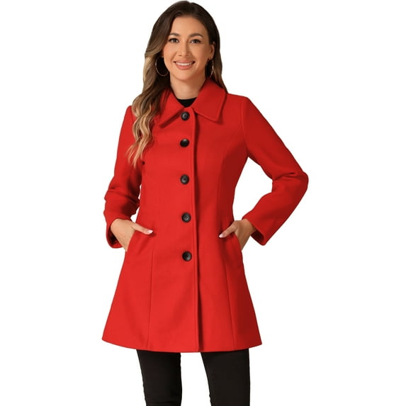 DARING DIVA Women's Casual Winter Single Breasted Mid Length Overcoat Red S