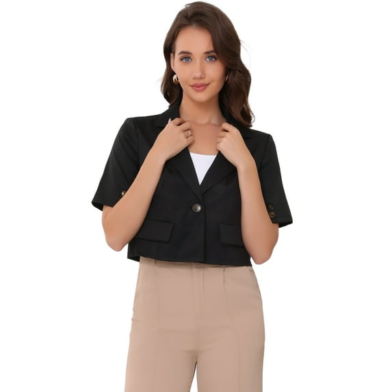 DARING DIVA Women's Casual Work Cropped Blazer Short Sleeve Suit XS Black