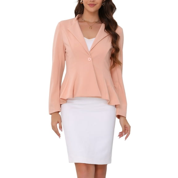 DARING DIVA Women's Casual Work Office Blazer Stand Collar Peplum L Pink
