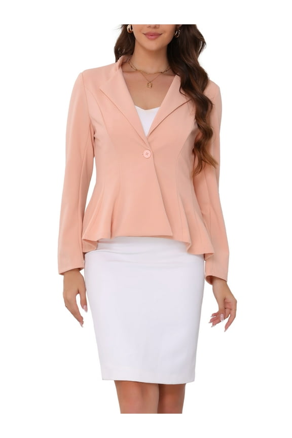DARING DIVA Women's Casual Work Office Blazer Stand Collar Peplum L Pink