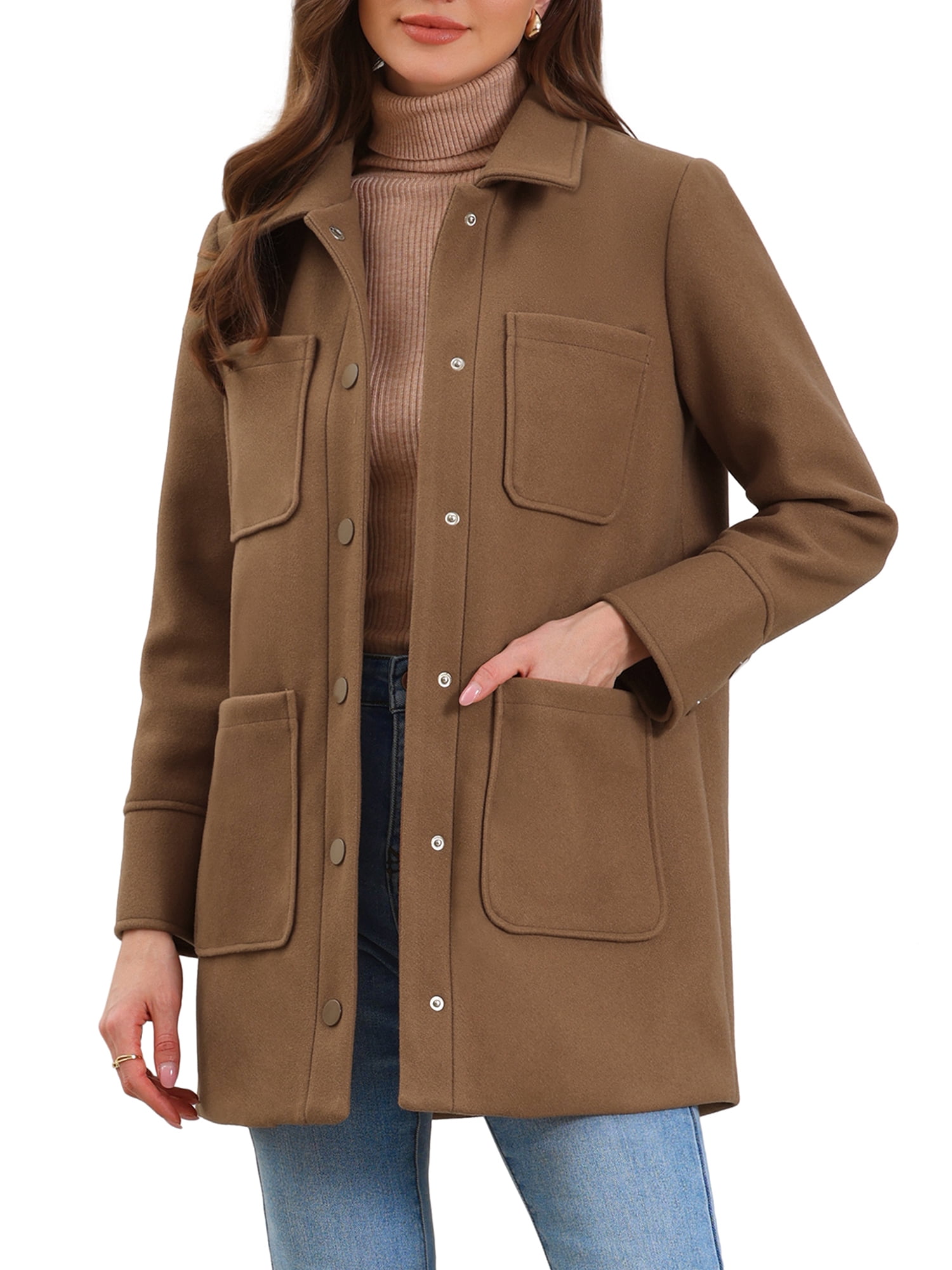 DARING DIVA Women's Casual Work Oversized Thick Overcoat with Pockets M Brown