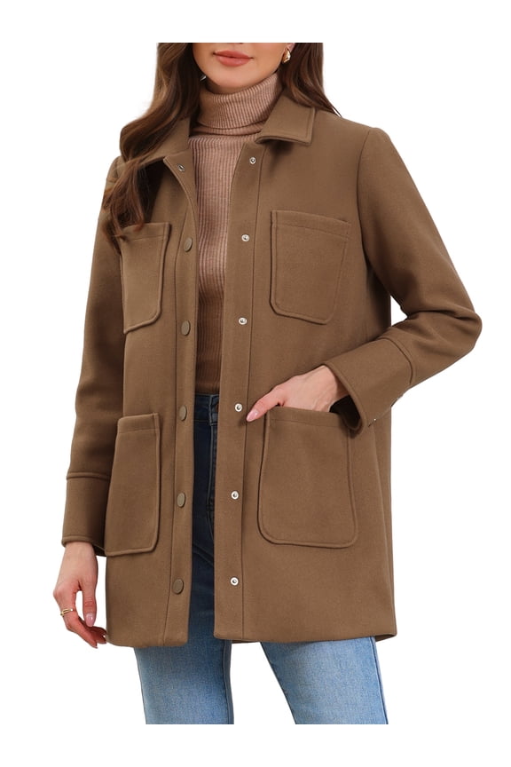 Women's Casual Work Oversized Thick Overcoat with Pockets M Brown
