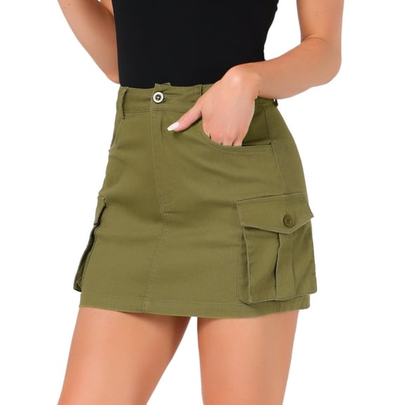 DARING DIVA Women's Casual Y2K Cotton Cargo Mini Skirts L Army Green