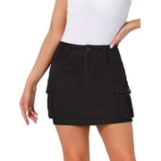 DARING DIVA Women's Casual Y2K Cotton Cargo Mini Skirts XS Black
