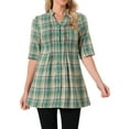 thumbnail image 1 of DARING DIVA Women's Check Top V Neck Half Sleeve Casual Tunic Blouse Green S, 1 of 8