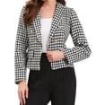 thumbnail image 1 of DARING DIVA Women's Chic Houndstooth Notch Lapel Long Sleeve Blazer XS Black, 1 of 6