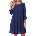 thumbnail image 1 of DARING DIVA Women's Chiffon 3/4 Sleeve Flowy Wedding Guest Dress L Dark Blue, 1 of 7