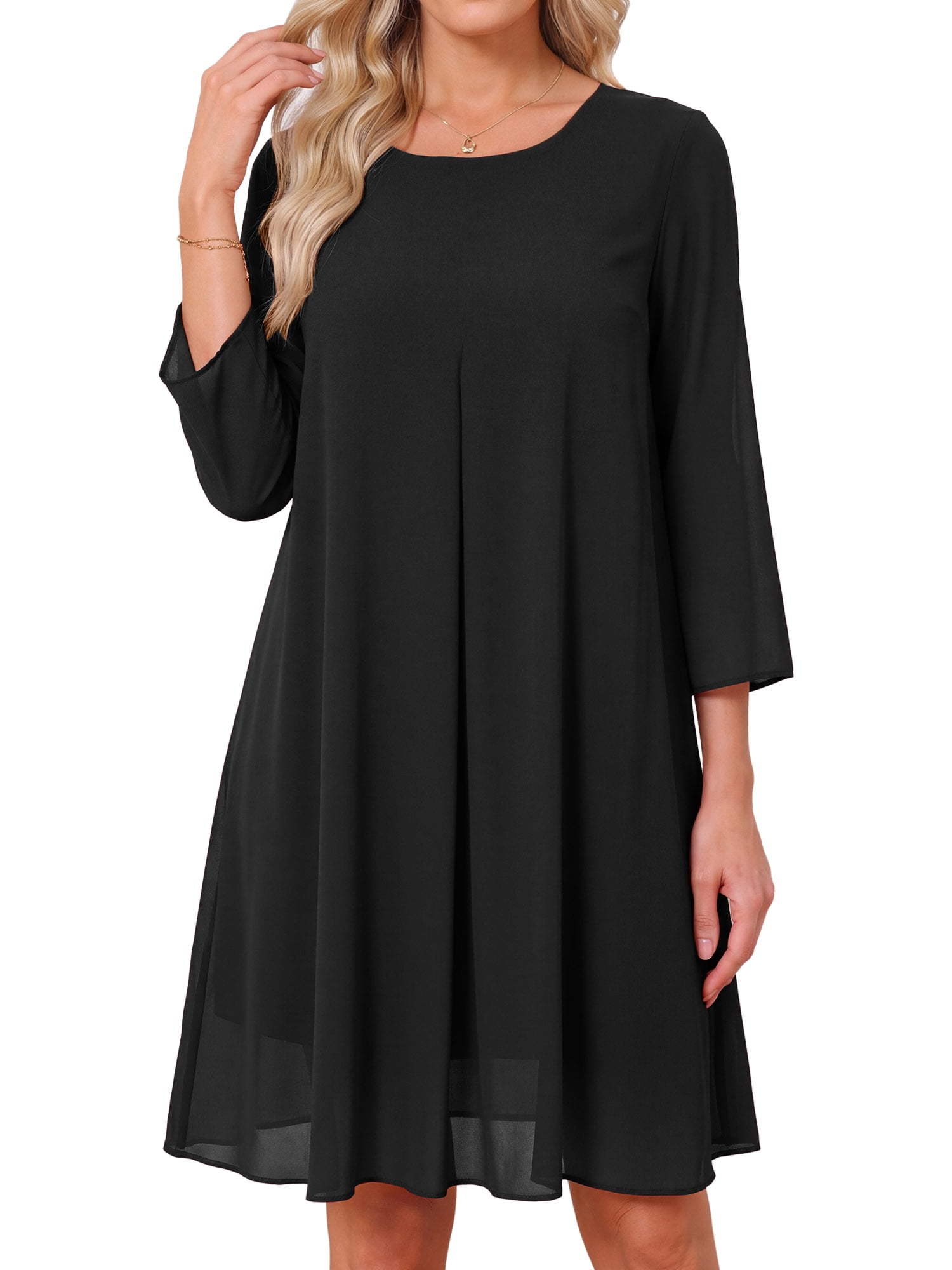 DARING DIVA Women's Chiffon 3/4 Sleeve Flowy Wedding Guest Dress S Black
