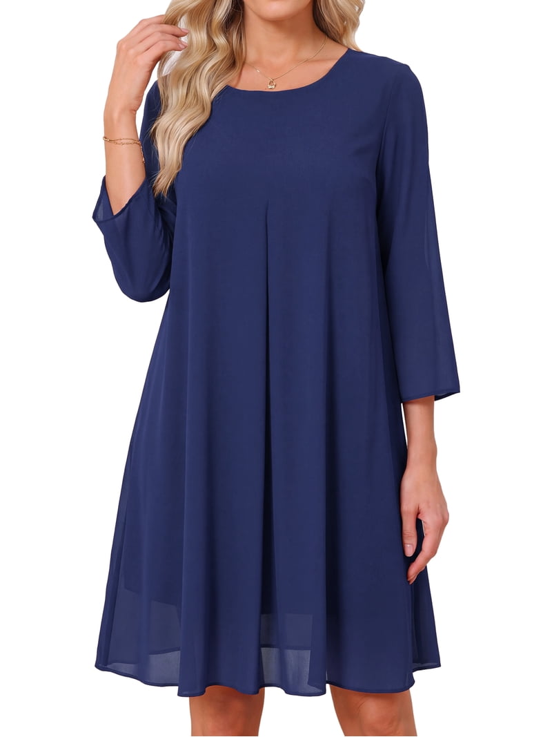 flowy blue wedding guest dress DARING DIVA Women's Chiffon 3/4 Sleeve S Dark green uniform