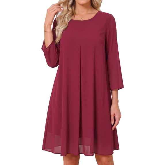 DARING DIVA Women's Chiffon 3/4 Sleeve Flowy Wedding Guest Dress XL Wine Red
